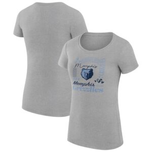 Women's G-III 4Her by Carl Banks Heather Gray Memphis Grizzlies Team Name Collage Fitted Graphic T-Shirt