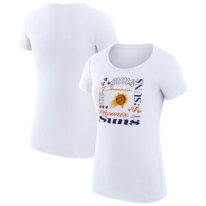 Women's G-III 4Her by Carl Banks White Phoenix Suns Team Name Collage Fitted Graphic T-Shirt