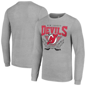 Men's Starter Heather Gray New Jersey Devils '80s Inspired Team Logo Long Sleeve T-Shirt