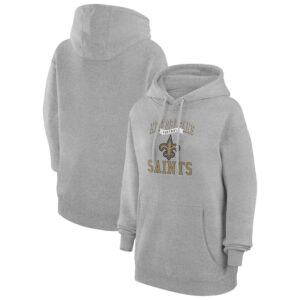 Women's G-III 4Her by Carl Banks Heather Gray New Orleans Saints Team Logo Graphic Fleece Tri-Blend Pullover Hoodie