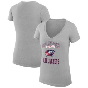 Women's G-III 4Her by Carl Banks Heather Gray Columbus Blue Jackets Team Logo Graphic V-Neck Fitted T-Shirt