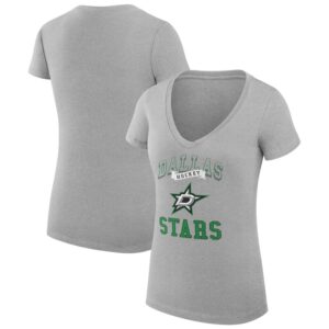 Women's G-III 4Her by Carl Banks Heather Gray Dallas Stars Team Logo Graphic V-Neck Fitted T-Shirt