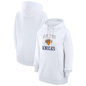 Women's G-III 4Her by Carl Banks White New York Knicks Graphic Fleece Pullover Hoodie