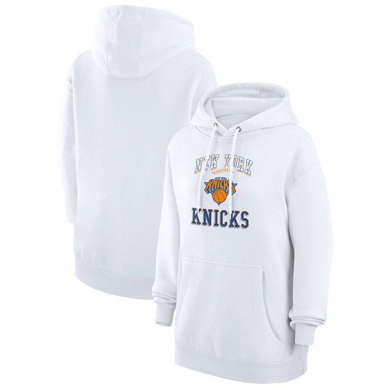 Women's G-III 4Her by Carl Banks White New York Knicks Graphic Fleece Pullover Hoodie