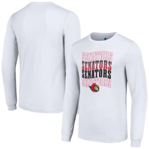 Men's Starter White Ottawa Senators Four Team Name Logo Long Sleeve Graphic T-Shirt