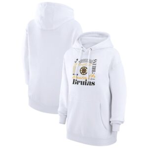 Women's G-III 4Her by Carl Banks White Boston Bruins Collage Team Graphic Tri-Blend Fleece Pullover Hoodie