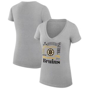 Women's G-III 4Her by Carl Banks Heather Gray Boston Bruins Collage Team Graphic Fitted T-Shirt