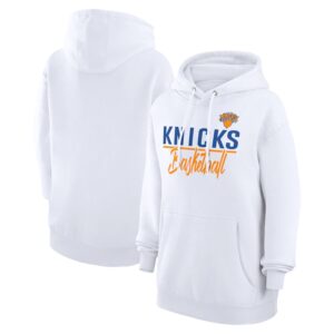 Women's G-III 4Her by Carl Banks White New York Knicks Graphics Fleece Pullover Hoodie