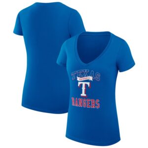 Women's G-III 4Her by Carl Banks Royal Texas Rangers Team Logo Graphic V-Neck Fitted T-Shirt