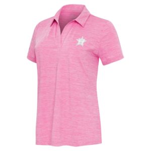 Women's Antigua Heather Pink Houston Astros Layout V-Neck Polo