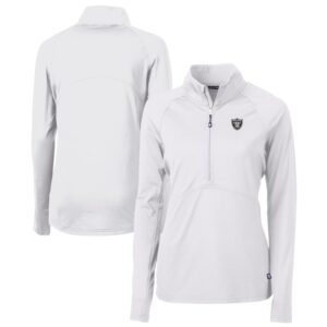 Women's Cutter & Buck  White Las Vegas Raiders Adapt Eco Knit Stretch Recycled Raglan Half-Zip Top