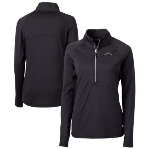 Women's Cutter & Buck  Black Los Angeles Chargers Adapt Eco Knit Stretch Recycled Half-Zip Pullover Top