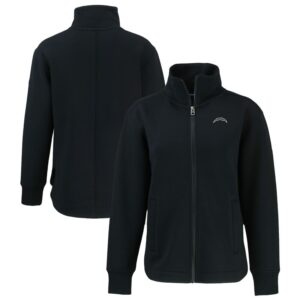 Women's Cutter & Buck Black Los Angeles Chargers Roam Eco Full-Zip Tri-Blend Recycled Jacket
