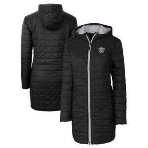 Women's Cutter & Buck Black Las Vegas Raiders Rainier PrimaLoft® Eco Insulated Full-Zip Hoodie Long Coat