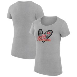 Women's G-III 4Her by Carl Banks Heather Gray San Francisco 49ers Animal Print Heart Fitted T-Shirt
