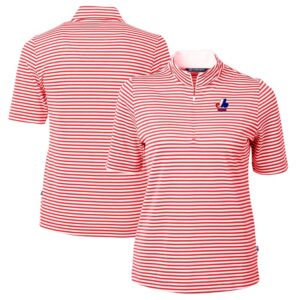 Women's Cutter & Buck Red/White Montreal Expos Cooperstown Collection Virtue Eco Pique Stripe Recycled Tri-Blend Quarter-Zip Top