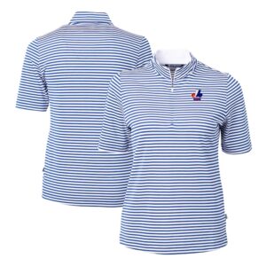 Women's Cutter & Buck Blue/White Montreal Expos Cooperstown Collection Virtue Eco Pique Stripe Recycled Tri-Blend Quarter-Zip Top