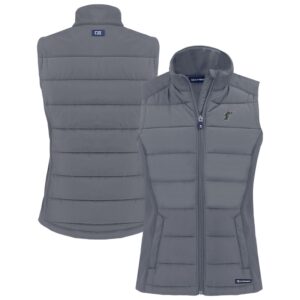 Women's Cutter & Buck Charcoal Florida Marlins Cooperstown Collection Evoke Hybrid Eco PrimaLoft Softshell Recycled Full-Zip Vest