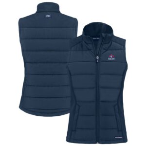 Women's Cutter & Buck Navy Toronto Blue Jays Cooperstown Collection Evoke Hybrid Eco PrimaLoft Softshell Recycled Full-Zip Vest