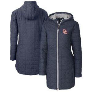 Women's Cutter & Buck  Anthracite Washington Nationals Rainier Primaloft Eco Insulated Hooded Full-Zip Long Coat
