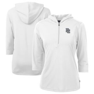 Women's Cutter & Buck White Washington Nationals  DryTec Virtue Eco Pique Recycled 3/4-Sleeve Half-Zip Pullover Hoodie