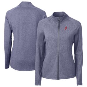 Women's Cutter & Buck Heather Navy Cleveland Indians Cooperstown Collection Adapt Eco Knit Hybrid Recycled Full-Zip Jacket