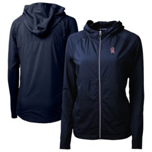 Women's Cutter & Buck Navy California Angels Cooperstown Collection Adapt Eco Knit Hybrid Recycled Full-Zip Hoodie