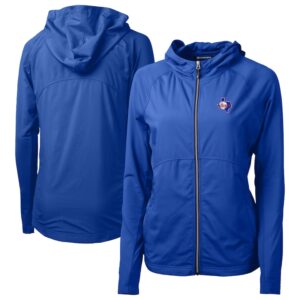 Women's Cutter & Buck Royal Texas Rangers Cooperstown Collection Adapt Eco Knit Hybrid Recycled Full-Zip Hoodie