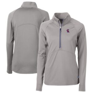 Women's Cutter & Buck Gray California Angels Cooperstown Collection DryTec Adapt Eco Knit Stretch Recycled Raglan Half-Zip Top