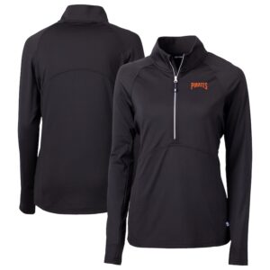 Women's Cutter & Buck Black Pittsburgh Pirates  DryTec Adapt Eco Knit Stretch Recycled Raglan Half-Zip Top