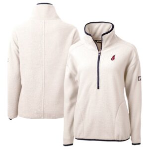 Women's Cutter & Buck Cream Cleveland Indians Cooperstown Collection Cascade Eco Sherpa Fleece Half-Zip Pullover Jacket