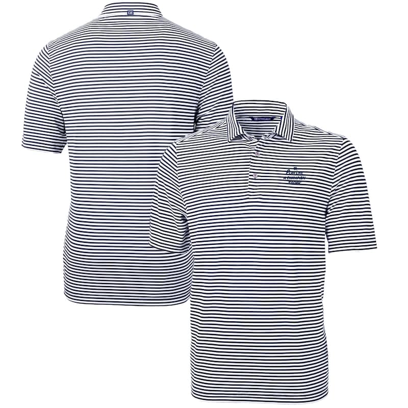 Men's Cutter & Buck Navy Notre Dame Fighting Irish Big & Tall Play Like A Champion Today Virtue Eco Pique Stripe Recycled DryTec Tri-Blend Polo
