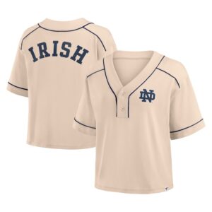Women's Fanatics Tan Notre Dame Fighting Irish Oversized Dominant Force Midi V-Neck T-Shirt