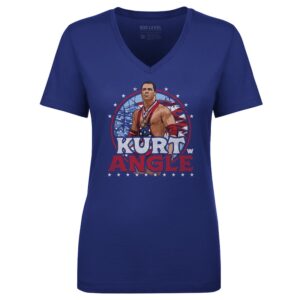 Women's 500 Level Royal Kurt Angle Stars and Stripes V-Neck T-Shirt