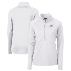 Women's Cutter & Buck White New York Jets Monochromatic Logo DryTec Adapt Eco Knit Stretch Recycled Raglan Half-Zip Top