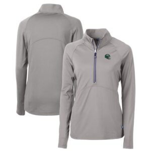 Women's Cutter & Buck Gray New York Jets Helmet DryTec Adapt Eco Knit Stretch Recycled Raglan Half-Zip Top