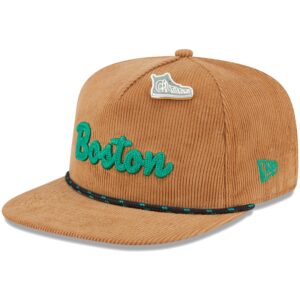 Men's New Era  Tan Boston Celtics Victory Grove Corduroy Sneaker Pin Golfer Adjustable Hat