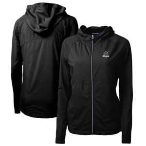 Women's Cutter & Buck Black Miami Marlins Adapt Eco Knit Hybrid Recycled Raglan Full-Zip Hoodie