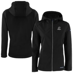 Women's Cutter & Buck Black Miami Marlins Evoke Eco Softshell Recycled Full-Zip Hoodie Jacket