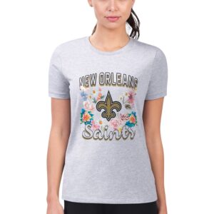 Women's G-III 4Her by Carl Banks Heather Gray New Orleans Saints Flowers Team Logo Graphic Fitted T-Shirt