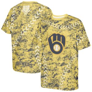 Youth Gold Milwaukee Brewers Slide Score Bold T-Shirt