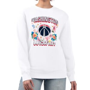 Women's G-III 4Her by Carl Banks White Washington Wizards Flowers Team Logo Graphic Fleece Crewneck Pullover Sweatshirt