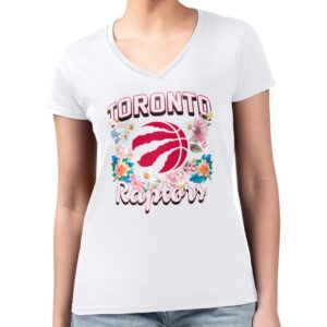 Women's G-III 4Her by Carl Banks White Toronto Raptors Flowers Team Logo Graphic Fitted V-Neck T-Shirt