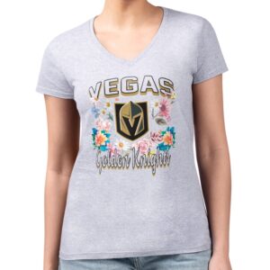 Women's G-III 4Her by Carl Banks Heather Gray Vegas Golden Knights Flower Logo Fitted V-Neck T-Shirt