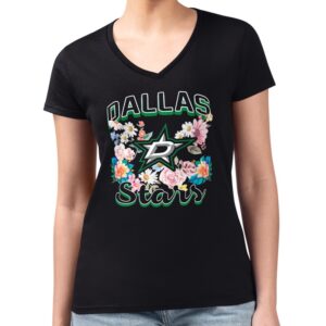 Women's G-III 4Her by Carl Banks Black Dallas Stars Flower Logo Fitted V-Neck T-Shirt