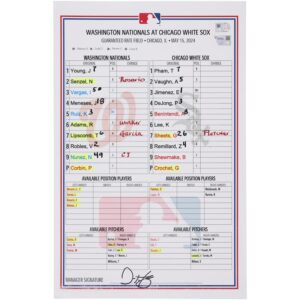 Washington Nationals Game-Used Lineup Card vs. Chicago White Sox on May 15, 2024