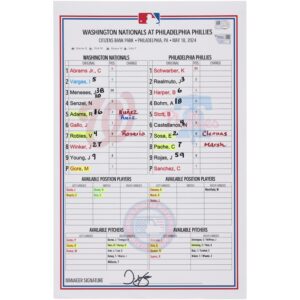 Washington Nationals Game-Used Lineup Card vs. Philadelphia Phillies on May 18, 2024