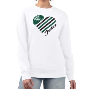 Women's G-III 4Her by Carl Banks White New York Jets Heart Fleece Tri-Blend Pullover Sweatshirt