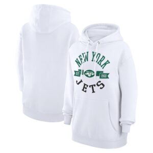 Women's G-III 4Her by Carl Banks White New York Jets Large Round Team Graphic Fleece Pullover Hoodie