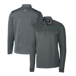 Men's Cutter & Buck Gray North Texas Mean Green Traverse Stretch Stripe Eco Quarter-Zip Pullover Top